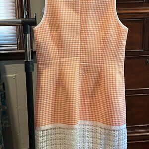Laundry dress sleeveless orange white pattern with white lace